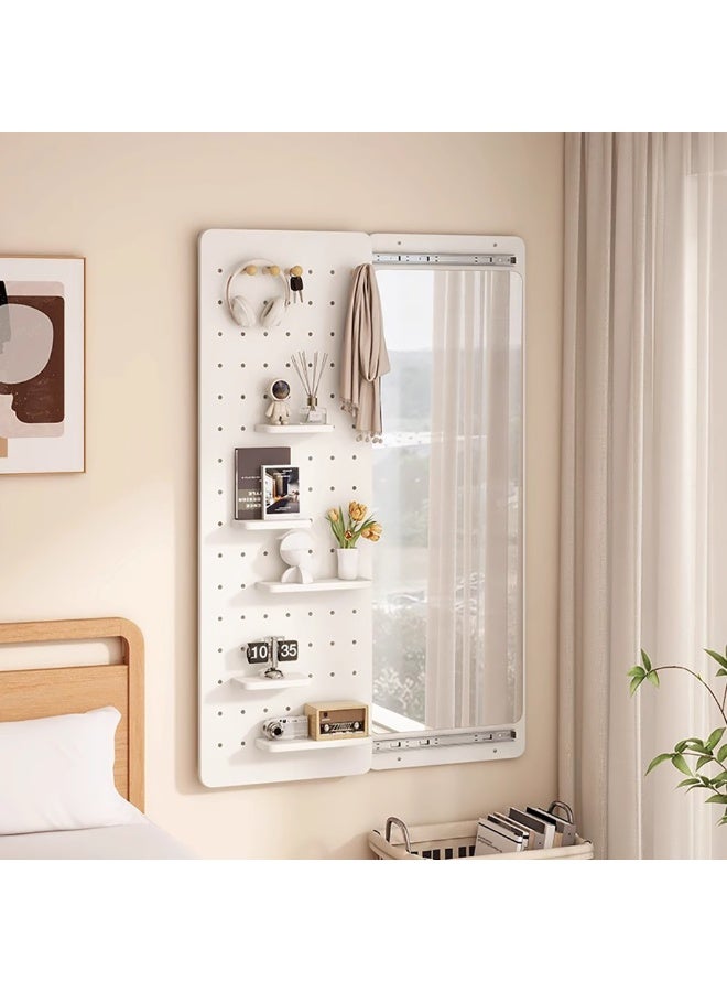 Full Length Mirror with Storage, Hidden Wall-Mounted Mirror with Adjustable Hooks & Shelves, 120×40CM Hanging Dressing Mirror for Living Room, Bedroom, Entryway, White - Image 4